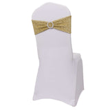 5 Pack Champagne Shimmer Tinsel Spandex Stretch Chair Sashes With Round Silver Rhinestone Chair