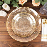 10 Pack Clear Hammered Disposable Dinner Plates With Gold Rim, 9inch Round10 Pack Clear Hammered Dis