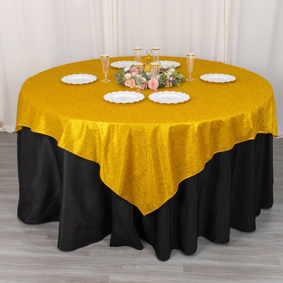 72x72inch Gold Glitter Sparkle Polyester Table Overlay, Shimmery Square Table Topper