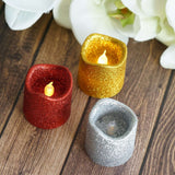 12 Pack | Gold Glitter Flameless Candles LED | Battery Operated Votive Candles