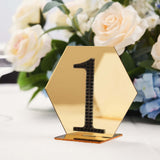 5 Pack | 5inch Gold Acrylic Hexagon Wedding Table Sign Holders, Number Stands