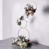 5Ft | 4-Tiered Gold Hoop Pillar Flower Stand, Metal Wedding Arch Table Centerpiece - Hoop Wreath