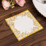 20 Pack White 3 Ply Premium Paper Cocktail Napkins with Gold Foil Lace, Soft European Style Wedding