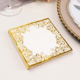 20 Pack White 3 Ply Premium Paper Cocktail Napkins with Gold Foil Lace, Soft European Style Wedding