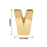 6inch Shiny Gold Plated Ceramic Letter "V" Sculpture Bud Vase, Flower Planter Pot Table Centerpiece