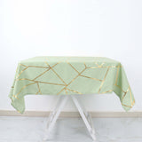 54"x54" Sage Green Polyester Square Tablecloth With Gold Foil Geometric Pattern