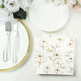 50 Pack White 2-Ply Paper Beverage Napkins with Gold Outlined Flowers Print