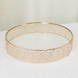 18" Gold Metal Cake Stand with Glass Top Baroque Ornate Style, Round Dessert Display Tray