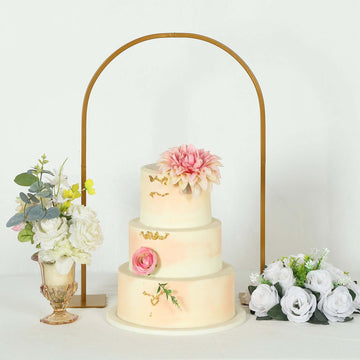 Gold Metal Chiara Arch Table Centerpiece with Rounded Top - Detachable Flower Stand Frame for Weddings 35"