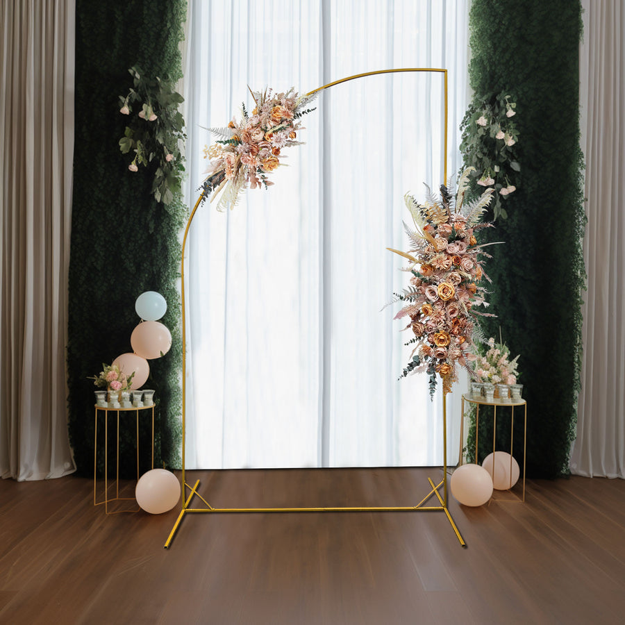 8ft Gold Metal Half Moon Floral Frame Wedding Arbor Stand, Chiara Backdrop Display Arch