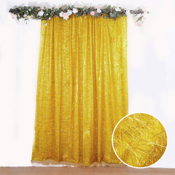 8ft Gold Metallic Fringe Shag Event Drapery Panel, Shimmery Tinsel Polyester Divider Backdrop Curtain