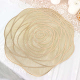 6 Pack Metallic Gold Round Vinyl Placemats, Washable Rose Flower Non Slip Dining Table Mats 15"