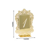 Gold Mirror Arch Acrylic Table Numbers (1-10) - 6"x7" Wedding Reception Signs with Baroque Lace