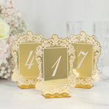 Gold Mirror Arch Acrylic Table Numbers (1-10) - 6"x7" Wedding Reception Signs with Baroque Lace