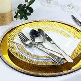 2 Pack | 13inch Round Metallic Gold Mirror Glass Charger Plates with Rhinestone Rim