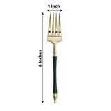 24 Pack | 6inch Gold / Hunter Emerald Green Plastic Dessert Forks With Roman Column Handle