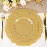 8inch Gold Heavy Duty Disposable Baroque Salad Plates Gold Rim Hard Plastic Dessert Appetizer Plates