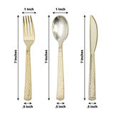 24 Pack | 7inch Hammered Design Gold Heavy Duty Plastic Silverware Set