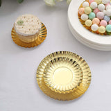 50 Pack | 5inch Metallic Gold Scalloped Rim Mini Paper Dessert Plates, Disposable Round Tapas