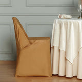 Gold Polyester Folding Chair Cover, Reusable Stain Resistant Slip On Chair Cover