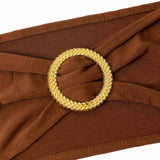 5 Pack Cinnamon Brown Spandex Chair Sashes with Gold Diamond Buckles, Elegant Stretch#whtbkgd