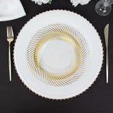 10 Pack | 7inch White / Gold Swirl Rim Disposable Salad Plates