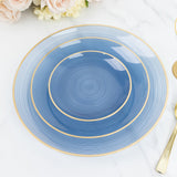 20 Pack 13inch Economy Plastic Charger Plates – Transparent Dusty Blue Swirl Design Gold Rim
