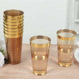 12 Pack Amber Plastic Cups Drinking Tumblers with Gold Rim, 17oz Disposable Party Cups - 5.5inch