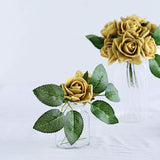 24 Roses | 2inch Gold Artificial Foam Flowers With Stem Wire and Leaves