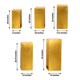 Set of 5 Gold Metallic Spandex Rectangular Pedestal Pillar Prop Covers