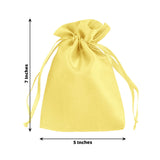 Yellow satin drawstring bag, 7x5 inches, perfect for gifts and storage.