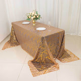 90x156inch Rose Gold Wave Mesh Rectangular Tablecloth With Gold Embroidered Sequins