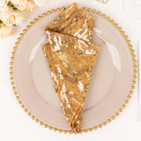 Gold Wave Embroidered Sequin Mesh Dinner Napkin, Reusable Decorative Napkin