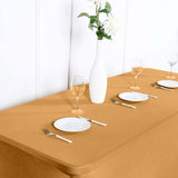 Gold Stretch Spandex Rectangle Tablecloth 8ft Wrinkle Free Fitted Table Cover