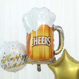 Happy Birthday Mylar Foil Helium Balloon Set, Cheers Beer Mug, Star Balloon Bouquet With Ribbon