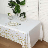 5 Pack White Rectangle Plastic Table Covers with Gold Stars