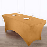 Gold Stretch Spandex Rectangle Tablecloth 8ft Wrinkle Free Fitted Table Cover