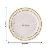 10 Pack | 10inch Très Chic Gold Rim Ivory Disposable Dinner Plates, Plastic Party Plates