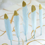 30 Pack | Glitter Gold Tip Light Blue Real Turkey Feathers | Craft Feathers for Party Decoration