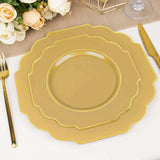 8inch Gold Heavy Duty Disposable Baroque Salad Plates Gold Rim Hard Plastic Dessert Appetizer Plates