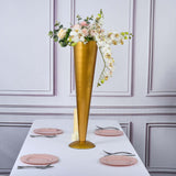 28Inch Tall Brushed Gold Metal Trumpet Flower Vase Wedding Centerpiece