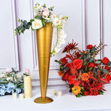 28Inch Tall Brushed Gold Metal Trumpet Flower Vase Wedding Centerpiece