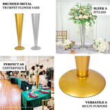 28Inch Tall Brushed Gold Metal Trumpet Flower Vase Wedding Centerpiece