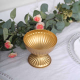 2 Pack | 4inch Gold Metal Ribbed Bowl Style Flower Table Pedestal Vase, Antique Mini Compote Vase