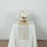 5 Pack Gold Mesh Organza Table Runners with Gold Foil Water Wave Pattern