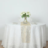 5 Pack Gold Mesh Organza Table Runners with Gold Foil Water Wave Pattern