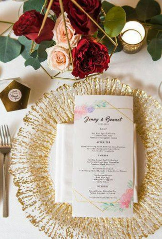 Gold charger plate with a printed menu