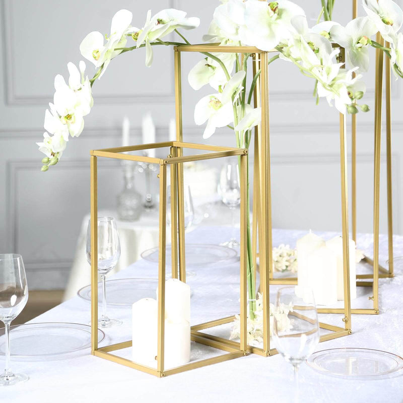 Gold flower stand with white orchids