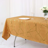 60"x102" Gold Rectangle Polyester Tablecloth With Gold Foil Geometric Pattern