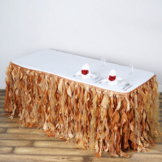 Add a Touch of Elegance with the 21ft Gold Curly Willow Taffeta Table Skirt